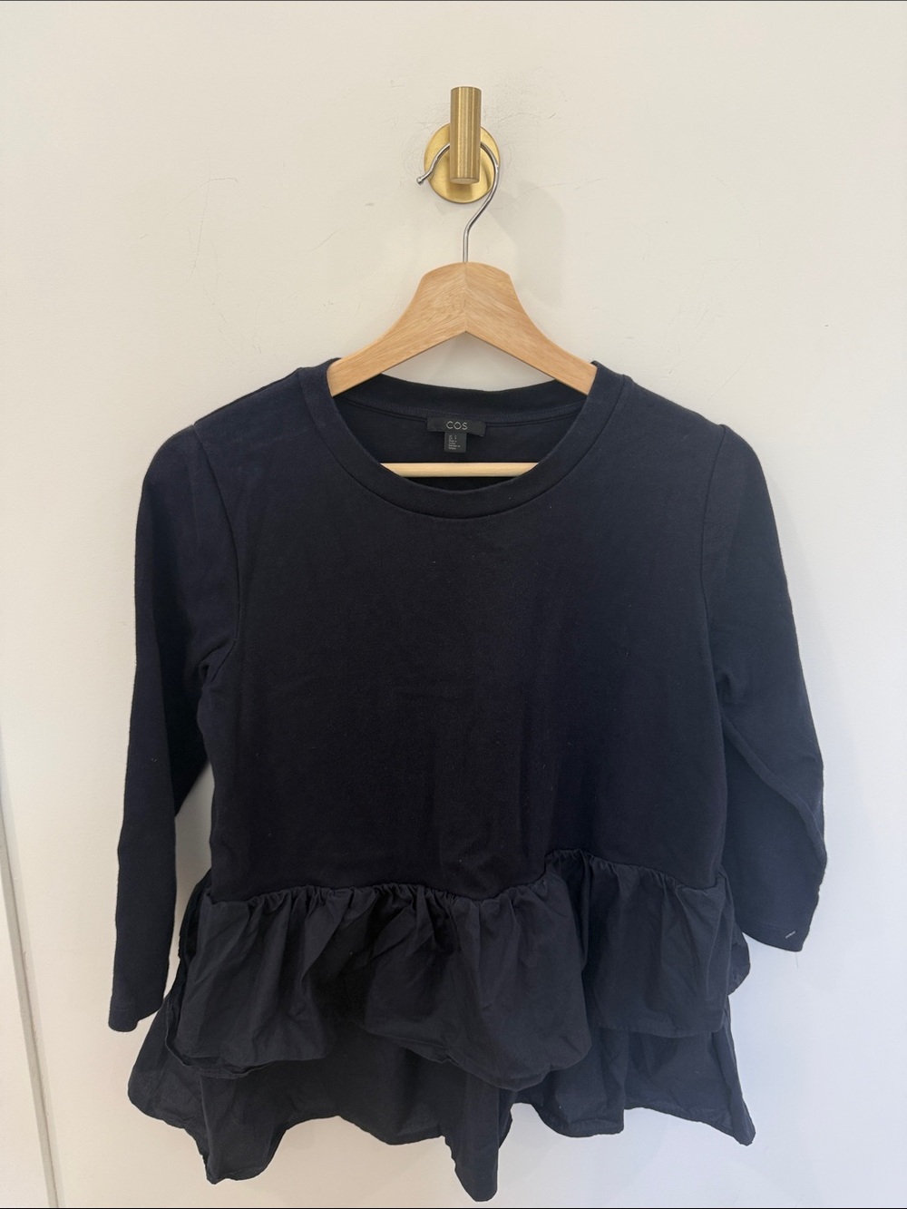 COS Navy Long Sleeve Top with Ruffled Peplum Hem